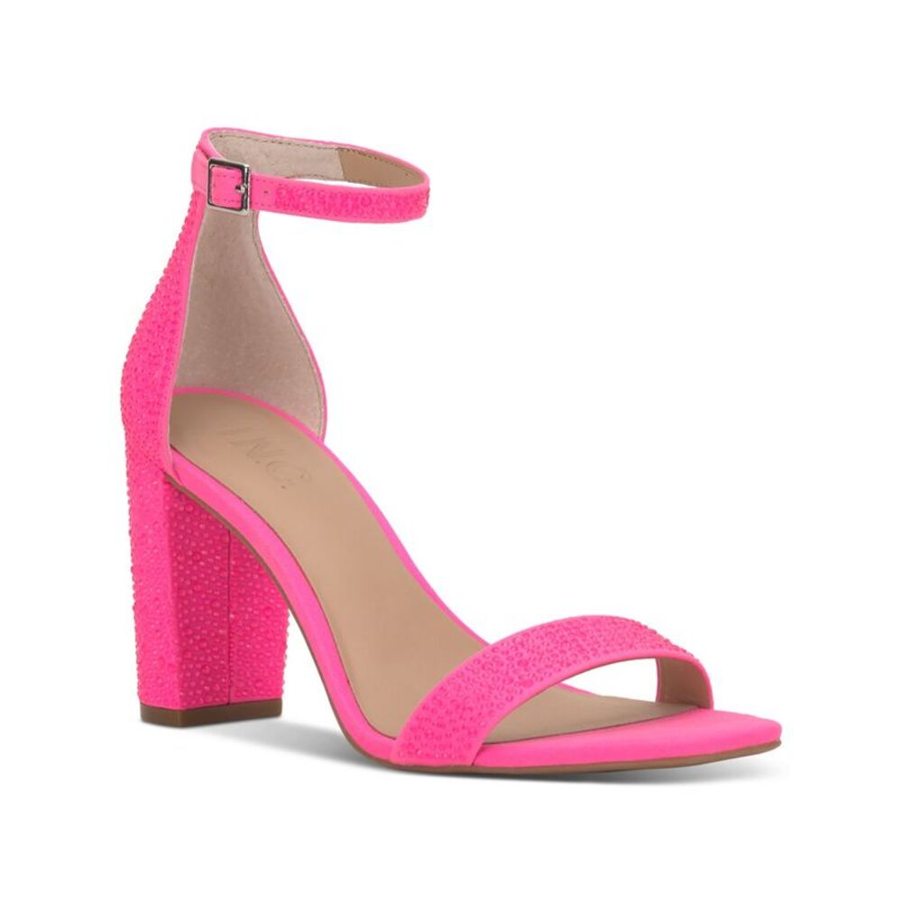 INC Womens Pink Mixed Media Lexini Square Toe Block Heel Sandals Shoes 10 M